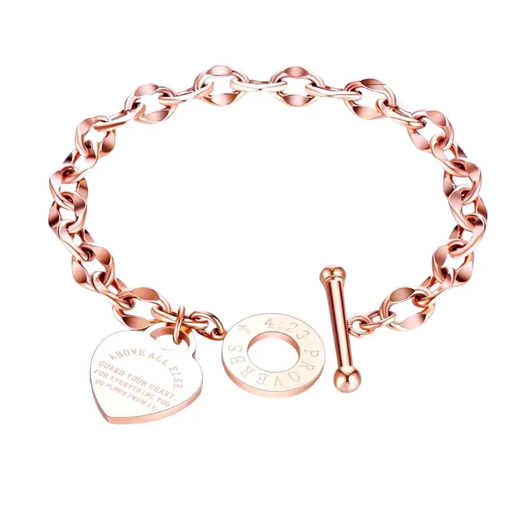 Proverbs 4:23 Heart Charm Bracelet Rose Gold‎ Plated Jewelry NWOT